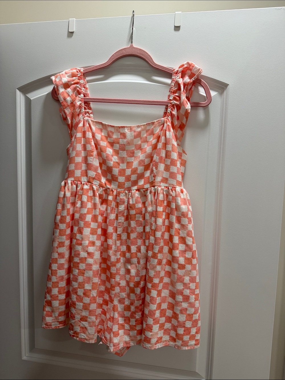 American Eagle Outfitters Peach & White Checkered Romper